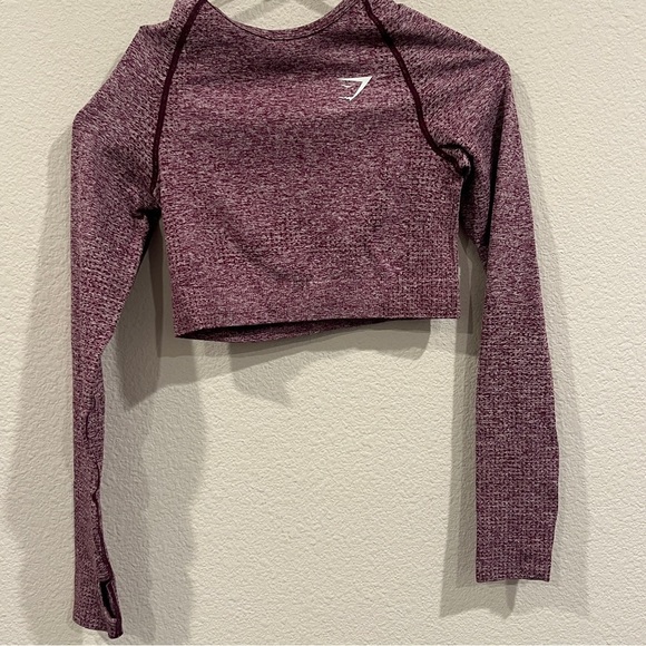 Gymshark red burgundy long sleeve speckled crop top size small thumb holes - Picture 1 of 6